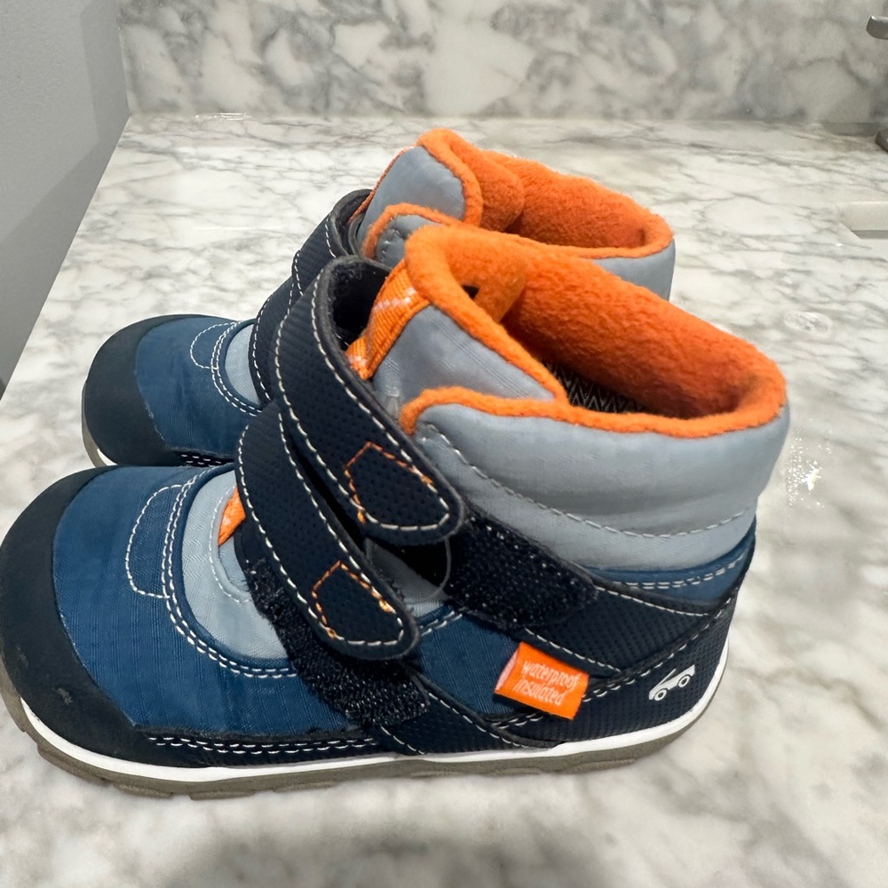 See Kai Run Navy and Orange Kids Boots